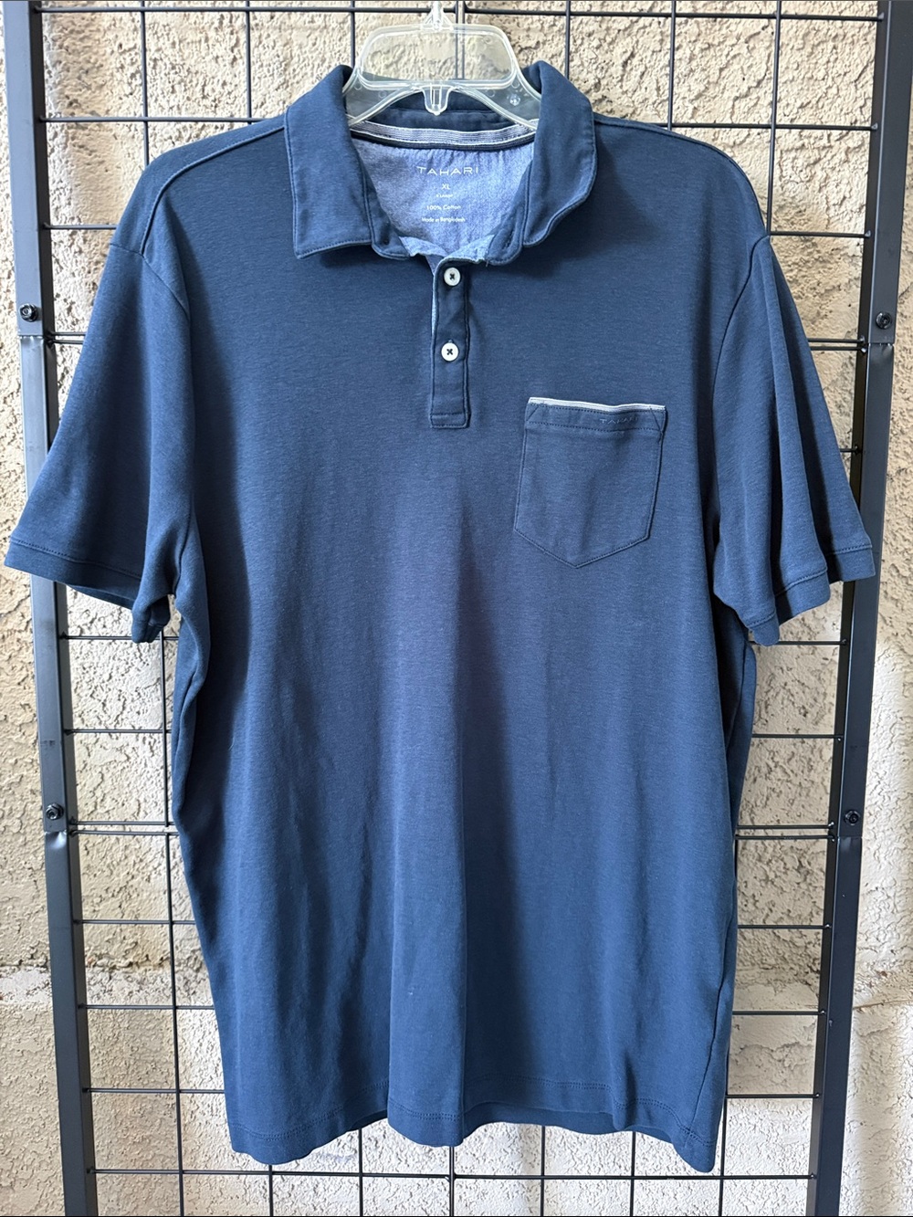 Tahari Navy Short-Sleeve Polo Pocket Cotton Shirt
